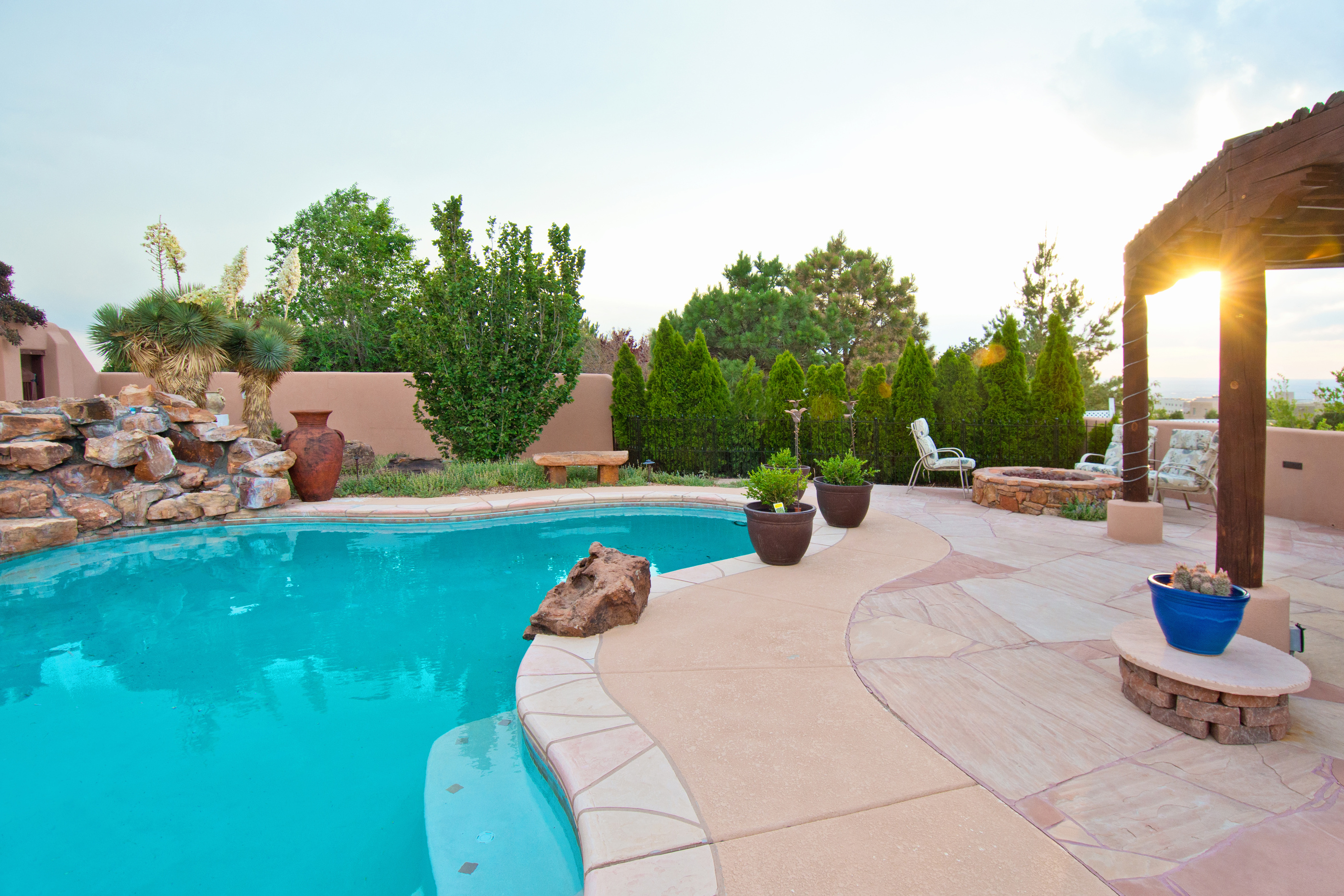 Summer Back Yard Patio with Swimming Pool